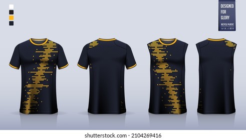 T-shirt mockup, sport shirt template design for soccer jersey, football kit. Tank top for basketball jersey, running singlet. Fabric pattern for sport uniform in front, back view. Vector Illustration