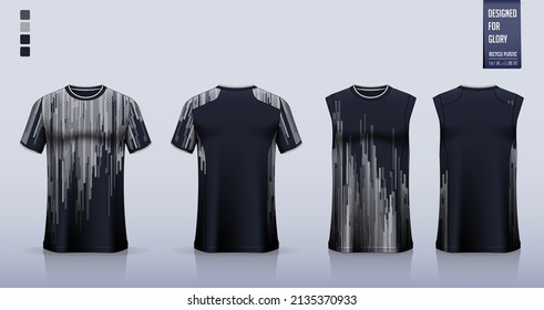 T-shirt mockup, sport shirt template design for soccer jersey, football kit. Tank top for basketball jersey, running singlet. Fabric pattern for sport uniform in front and back view. Vector.