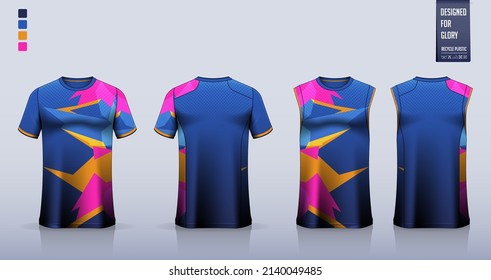 T-shirt mockup, sport shirt template design for soccer jersey, football kit. Tank top for basketball jersey, running singlet. Fabric pattern for sport uniform in front, back view. Vector Illustration