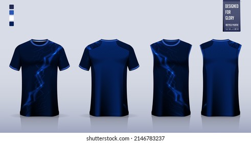 T-shirt mockup, sport shirt template design for soccer jersey, football kit. Tank top for basketball jersey, running singlet. Fabric pattern for sport uniform in front and back view. Vector.