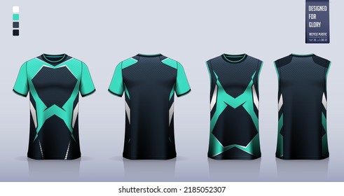 T-shirt mockup, sport shirt template design for soccer jersey, football kit. Tank top for basketball uniform, running singlet. Fabric pattern for sport jersey in front , back view. Vector Illustration