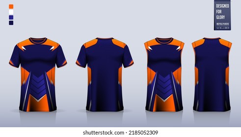 Mockup de camisetas, diseño de la plantilla de la camisa deportiva para la camiseta de fútbol, equipo de fútbol. Tank top para el uniforme de baloncesto, soltero corriendo. Patrón de tejido para la camiseta deportiva delante, vista posterior. Ilustración vectorial