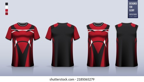 T-shirt mockup, sport shirt template design for soccer jersey, football kit. Tank top for basketball uniform, running singlet. Fabric pattern for sport jersey in front, back view. Vector Illustration