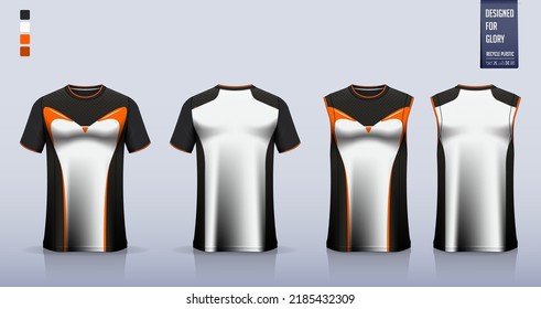 T-shirt mockup, sport shirt template design for soccer jersey, football kit. Tank top for basketball uniform, running singlet. Fabric pattern for sport jersey in front, back view. Vector Illustration