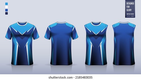 T-shirt mockup, sport shirt template design for soccer jersey, football kit. Tank top for basketball uniform, running singlet. Fabric pattern for sport jersey in front, back view. Vector Illustration