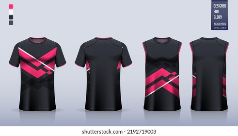 T-shirt mockup, sport shirt template design for soccer jersey, football kit. Tank top for basketball uniform, running singlet. Fabric pattern for sport jersey in frontม back view. Vector Illustration.