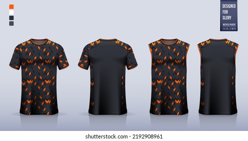 T-shirt mockup, sport shirt template design for soccer jersey, football kit. Tank top for basketball uniform, running singlet. Fabric pattern for sport jersey in frontม back view. Vector Illustration.