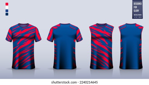 T-shirt mockup, sport shirt template design for soccer jersey, football kit. Tank top for basketball uniform, running singlet. Fabric pattern for sport jersey in front, back view. Vector Illustration.