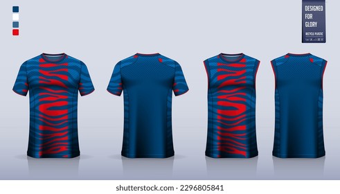 T-shirt mockup, sport shirt template design for soccer jersey, football kit. Tank top for basketball jersey, running singlet. Fabric pattern for sport uniform in front , back view. Vector Illustration