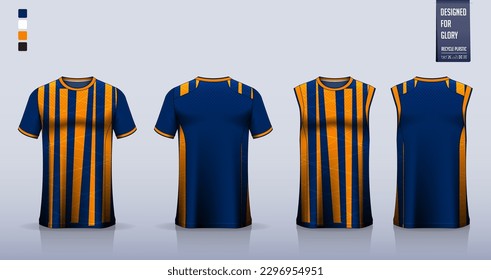 T-shirt mockup, sport shirt template design for soccer jersey, football kit. Tank top for basketball jersey, running singlet. Fabric pattern for sport uniform in front, back view. Vector Illustration