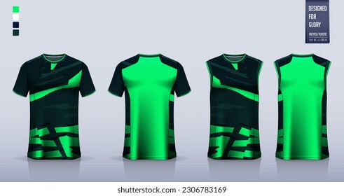 T-shirt mockup, sport shirt template design for soccer jersey, football kit. Tank top for basketball jersey, running singlet. Fabric pattern for sport uniform in front, back view. Vector Illustration