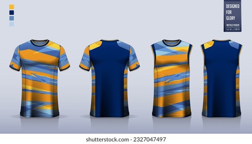 T-shirt mockup, sport shirt template design for soccer jersey, football kit. Tank top for basketball jersey, running singlet. Fabric pattern for sport uniform in front, back view. Vector Illustration