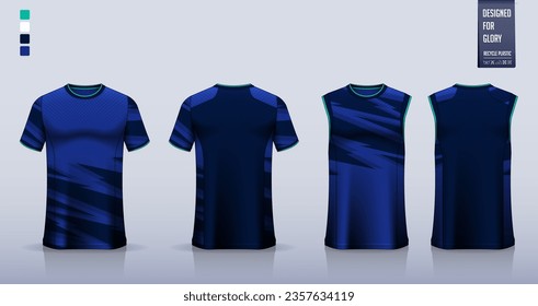 Mockup de camisetas, diseño de la plantilla de la camisa deportiva para la camiseta de fútbol, equipo de fútbol. Tank top para la camiseta de baloncesto, con singlet en funcionamiento. Patrón de tejido para uniforme deportivo delante, retrovista. Ilustración vectorial