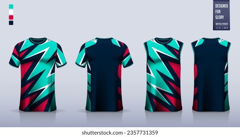 T-shirt mockup, sport shirt template design for soccer jersey, football kit. Tank top for basketball jersey, running singlet. Fabric pattern for sport uniform in front, back view. Vector Illustration