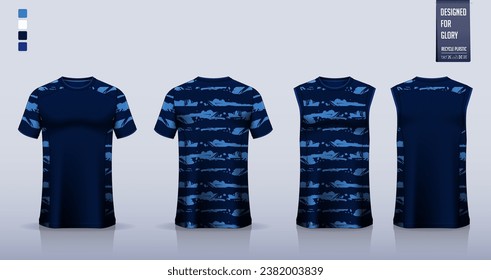 T-shirt mockup, sport shirt template design for soccer jersey, football kit. Tank top for basketball jersey, running singlet. Fabric pattern for sport uniform in front, back view. Vector Illustration