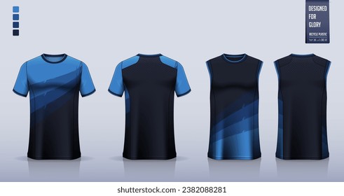 T-shirt mockup, sport shirt template design for soccer jersey, football kit. Tank top for basketball jersey, running singlet. Fabric pattern for sport uniform in front, back view. Vector Illustration