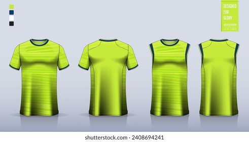 T-shirt mockup, sport shirt template design for soccer jersey, football kit. Tank top for basketball jersey, running singlet. Fabric pattern for sport uniform in front, back view. Vector Illustration