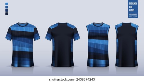 T-shirt mockup, sport shirt template design for soccer jersey, football kit. Tank top for basketball jersey, running singlet. Fabric pattern for sport uniform in front, back view. Vector Illustration