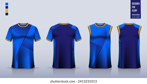 T-shirt mockup, sport shirt template design for soccer jersey, football kit. Tank top for basketball jersey, running singlet. Fabric pattern for sport uniform in front, back view. Vector Illustration