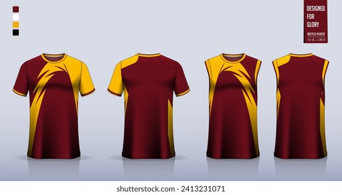 Mockup de camisetas, diseño de la plantilla de la camisa deportiva para la camiseta de fútbol, equipo de fútbol. Tank top para la camiseta de baloncesto, con singlet en funcionamiento. Patrón de tejido para uniforme deportivo delante, retrovista. Ilustración vectorial