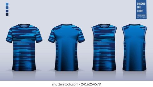 T-shirt mockup, sport shirt template design for soccer jersey, football kit. Tank top for basketball jersey, running singlet. Fabric pattern for sport uniform in front, back view. Vector Illustration