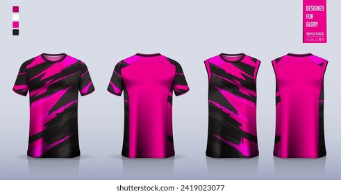 T-shirt mockup, sport shirt template design for soccer jersey, football kit. Tank tops for basketball jersey, running singlet. Fabric pattern for sport uniform in front, back view. Vector Illustration