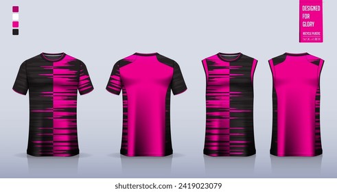 T-shirt mockup, sport shirt template design for soccer jersey, football kit. Tank tops for basketball jersey, running singlet. Fabric pattern for sport uniform in front, back view. Vector Illustration