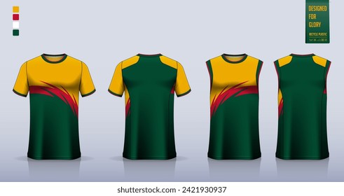 Mockup de camisetas, diseño de la plantilla de la camisa deportiva para la camiseta de fútbol, equipo de fútbol. Camisetas para la camiseta de baloncesto, soltero en ejecución. Patrón de tejido para uniforme deportivo en retrospectiva frontal. Ilustración vectorial