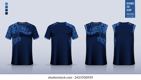 Mockup de camisetas, diseño de la plantilla de la camisa deportiva para la camiseta de fútbol, equipo de fútbol. Camisetas para la camiseta de baloncesto, soltero en ejecución. Patrón de tejido para uniforme deportivo en retrospectiva frontal. Ilustración vectorial