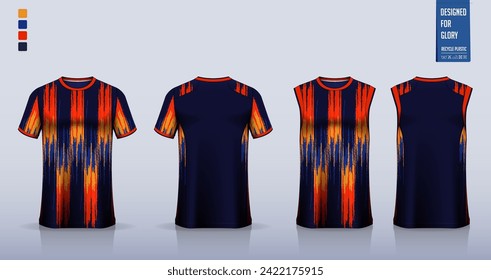 T-shirt mockup, sport shirt template design for soccer jersey, football kit. Tank tops for basketball jersey, running singlet. Fabric pattern for sport uniform in front, back view. Vector Illustration