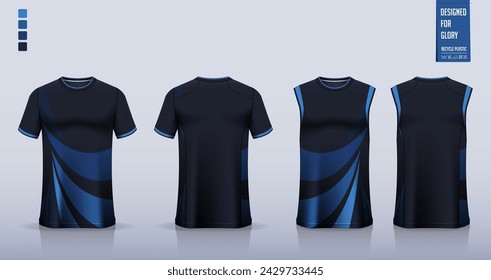 T-shirt mockup, sport shirt template design for soccer jersey, football kit. Tank tops for basketball jersey, running singlet. Fabric pattern for sport uniform in front, back view. Vector Illustration