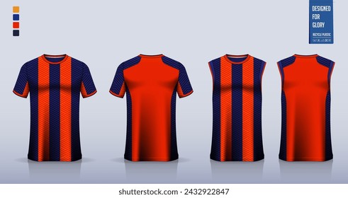 T-shirt mockup, sport shirt template design for soccer jersey, football kit. Tank tops for basketball jersey, running singlet. Fabric pattern for sport uniform in front, back view. Vector Illustration