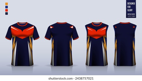 T-shirt mockup, sport shirt template design for soccer jersey, football kit. Tank tops for basketball jersey, running singlet. Fabric pattern for sport uniform in front, back view. Vector Illustration