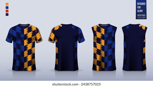 T-shirt mockup, sport shirt template design for soccer jersey, football kit. Tank tops for basketball jersey, running singlet. Fabric pattern for sport uniform in front, back view. Vector Illustration