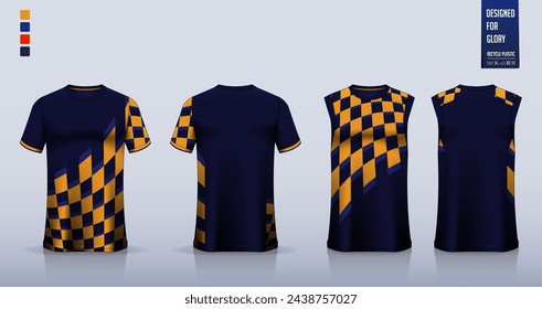 T-shirt mockup, sport shirt template design for soccer jersey, football kit. Tank tops for basketball jersey, running singlet. Fabric pattern for sport uniform in front, back view. Vector Illustration