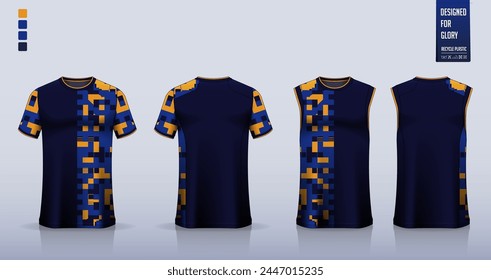 T-shirt mockup, sport shirt template design for soccer jersey, football kit. Tank tops for basketball jersey, running singlet. Fabric pattern for sport uniform in front, back view. Vector Illustration