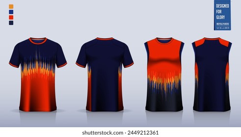 T-shirt mockup, sport shirt template design for soccer jersey, football kit. Tank tops for basketball jersey, running singlet. Fabric pattern for sport uniform in front, back view. Vector Illustration