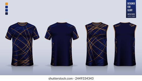 Maqueta de la camiseta, diseño de la Plantilla de la camiseta del deporte para la camiseta del fútbol, kit del fútbol. Camisetas sin mangas para camiseta de baloncesto, camiseta sin mangas. Patrón de tela para el uniforme deportivo en la parte delantera, vista trasera. Ilustración vectorial