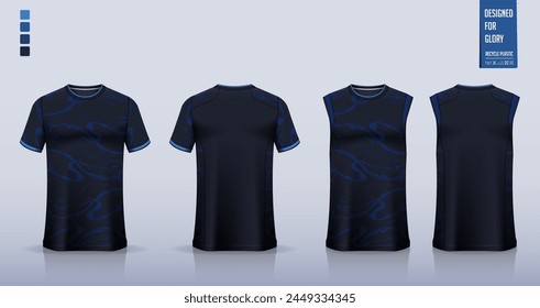 Maqueta de la camiseta, diseño de la Plantilla de la camiseta del deporte para la camiseta del fútbol, kit del fútbol. Camisetas sin mangas para camiseta de baloncesto, camiseta sin mangas. Patrón de tela para el uniforme deportivo en la parte delantera, vista trasera. Ilustración vectorial