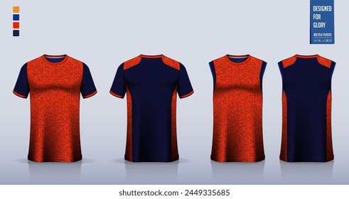 T-shirt mockup, sport shirt template design for soccer jersey, football kit. Tank tops for basketball jersey, running singlet. Fabric pattern for sport uniform in front, back view. Vector Illustration