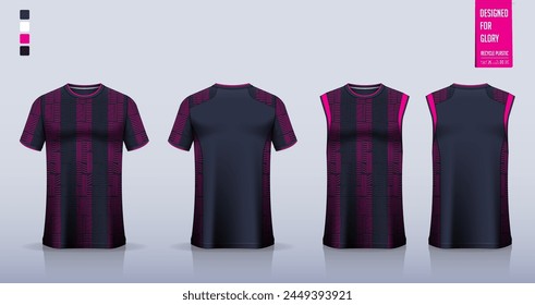 T-shirt mockup, sport shirt template design for soccer jersey, football kit. Tank tops for basketball jersey, running singlet. Fabric pattern for sport uniform in front, back view. Vector Illustration