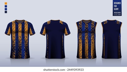 T-shirt mockup, sport shirt template design for soccer jersey, football kit. Tank tops for basketball jersey, running singlet. Fabric pattern for sport uniform in front, back view. Vector Illustration