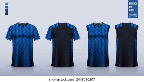 T-shirt mockup, sport shirt template design for soccer jersey, football kit. Tank tops for basketball jersey, running singlet. Fabric pattern for sport uniform in front, back view. Vector Illustration