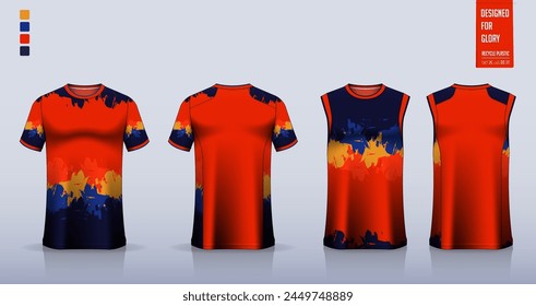 T-shirt mockup, sport shirt template design for soccer jersey, football kit. Tank tops for basketball jersey, running singlet. Fabric pattern for sport uniform in front, back view. Vector Illustration