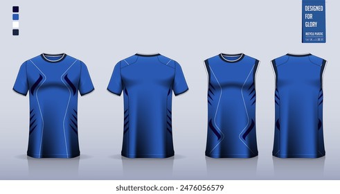 T-shirt mockup, sport shirt template design for soccer jersey, football kit. Tank tops for basketball jersey, running singlet. Fabric pattern for sport uniform in front, back view. Vector Illustration