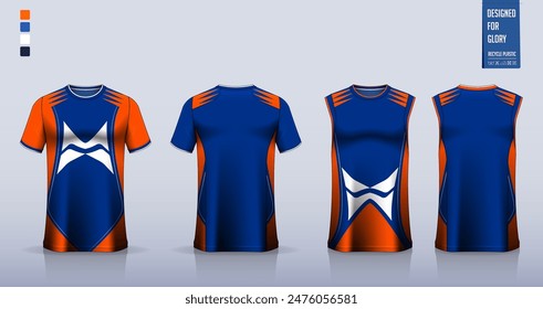 T-shirt mockup, sport shirt template design for soccer jersey, football kit. Tank tops for basketball jersey, running singlet. Fabric pattern for sport uniform in front, back view. Vector Illustration