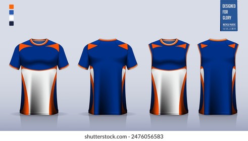 T-shirt mockup, sport shirt template design for soccer jersey, football kit. Tank tops for basketball jersey, running singlet. Fabric pattern for sport uniform in front, back view. Vector Illustration