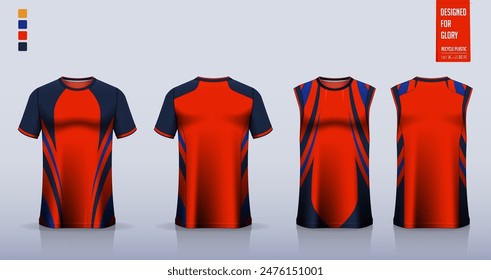 T-shirt mockup, sport shirt template design for soccer jersey, football kit. Tank tops for basketball jersey, running singlet. Fabric pattern for sport uniform in front, back view. Vector Illustration