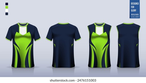 T-shirt mockup, sport shirt template design for soccer jersey, football kit. Tank tops for basketball jersey, running singlet. Fabric pattern for sport uniform in front, back view. Vector Illustration