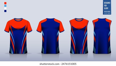 T-shirt mockup, sport shirt template design for soccer jersey, football kit. Tank tops for basketball jersey, running singlet. Fabric pattern for sport uniform in front, back view. Vector Illustration